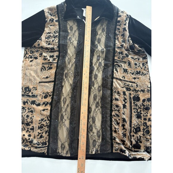 Coldwater Creek Velvet Burnout Coat Womens 1X Black Brown Lace Whimsigoth Vamp - Picture 9 of 16